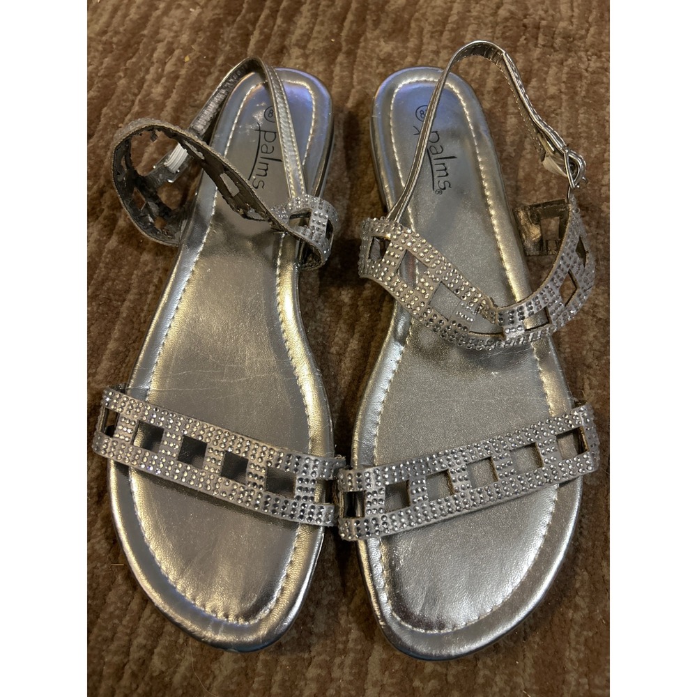Palms Silver Rhinestone Sandals Sparkly Strappy‎ Dressy Shoes Size 8M